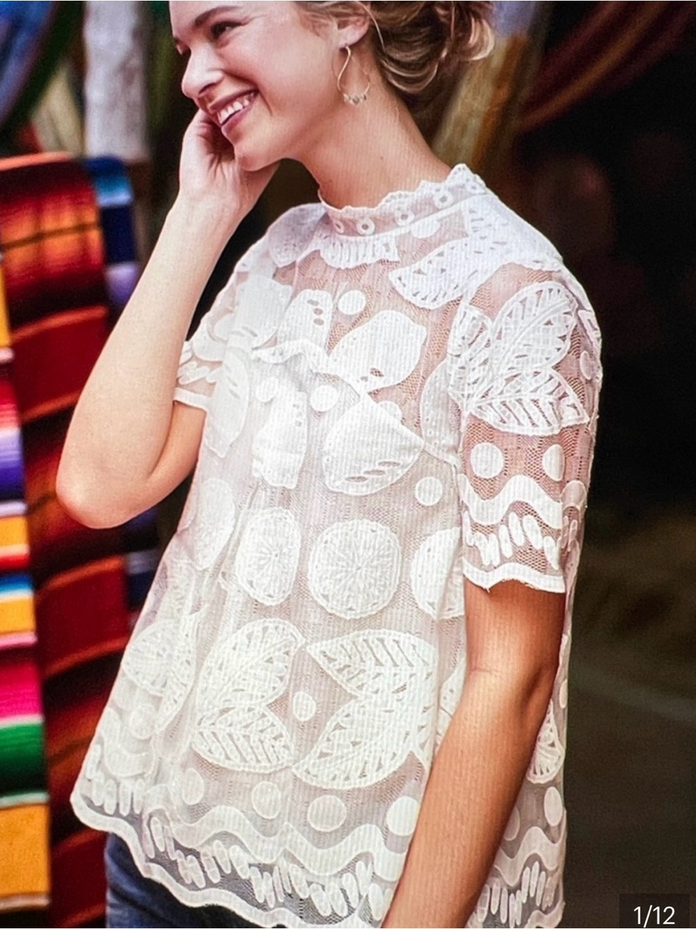 HD in Paris White Sheer Lace Embroidered Blouse